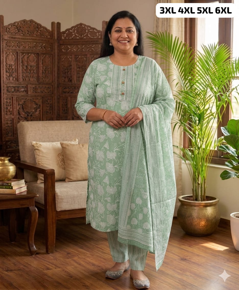 Pure Cotton Kurti Pant Dupatta Set