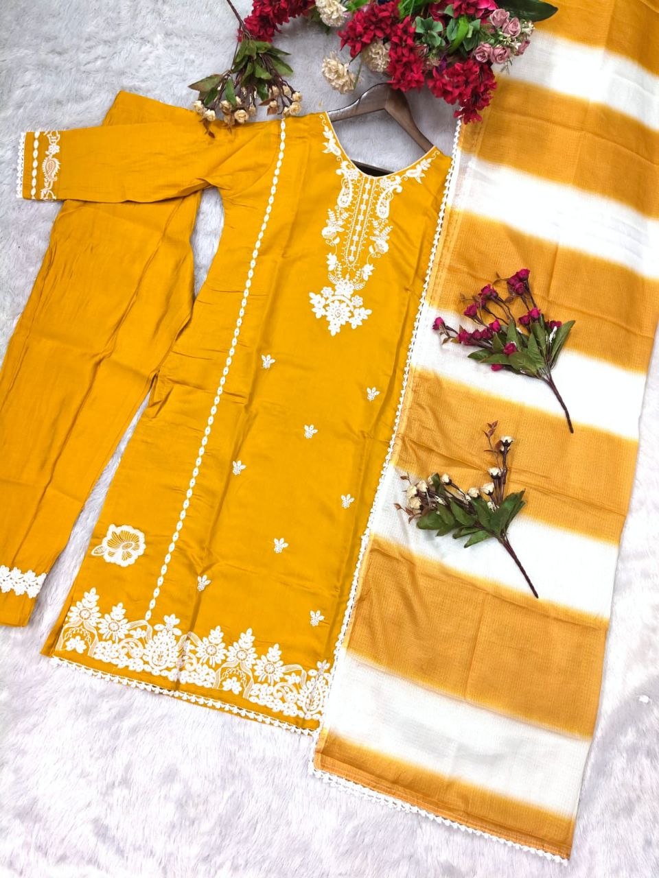 Roman Silk Embroidered Suit Set
