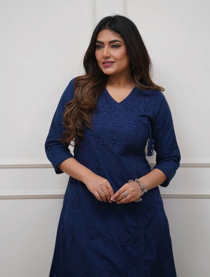 Cotton Chikankari Angrakha Pant Set