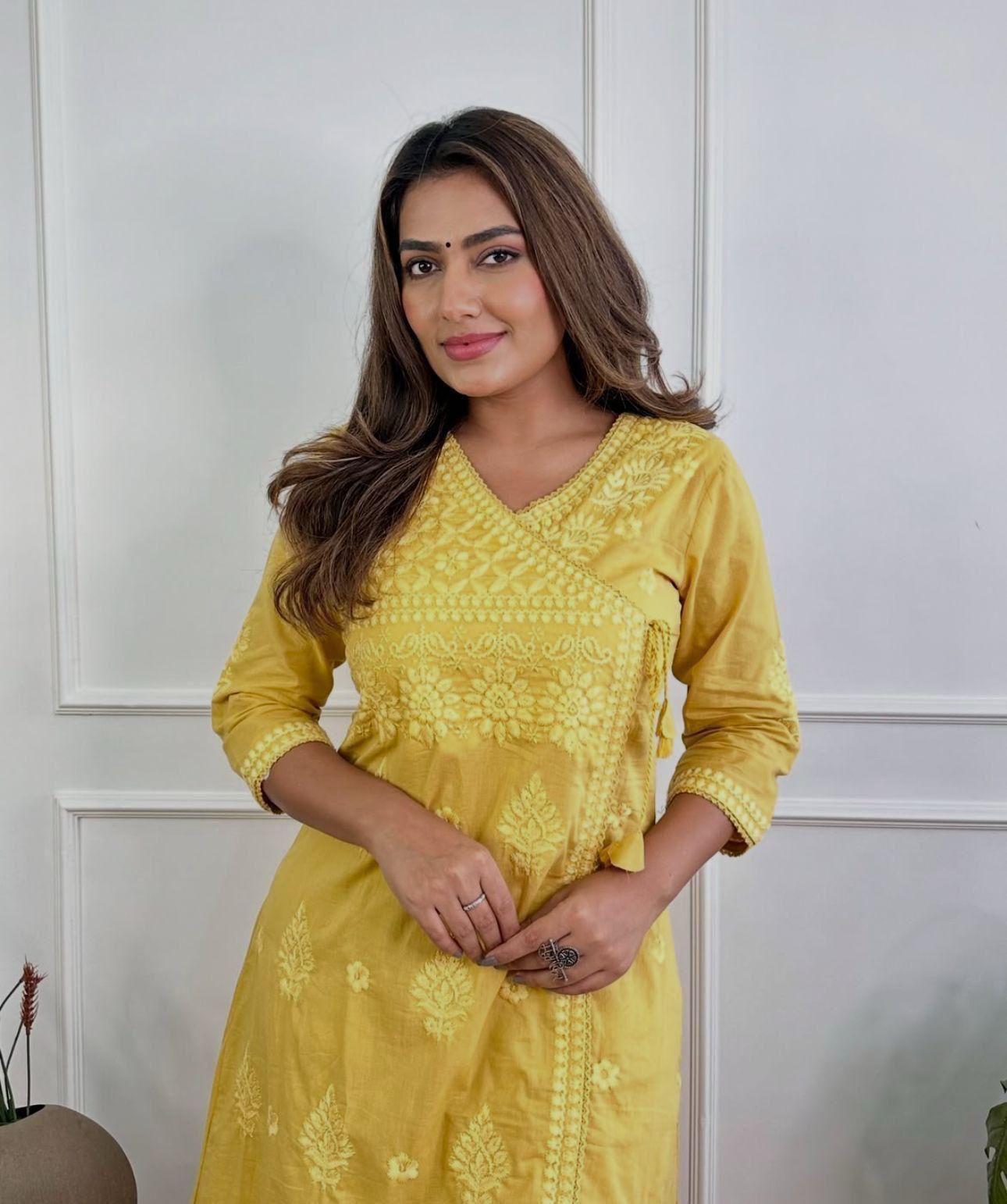 Cotton Chikankari Angrakha Pant Set