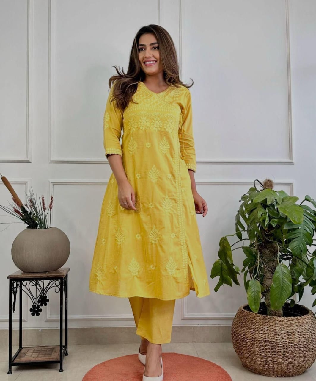 Cotton Chikankari Angrakha Pant Set