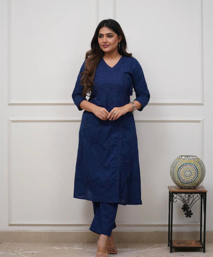 Cotton Chikankari Angrakha Pant Set