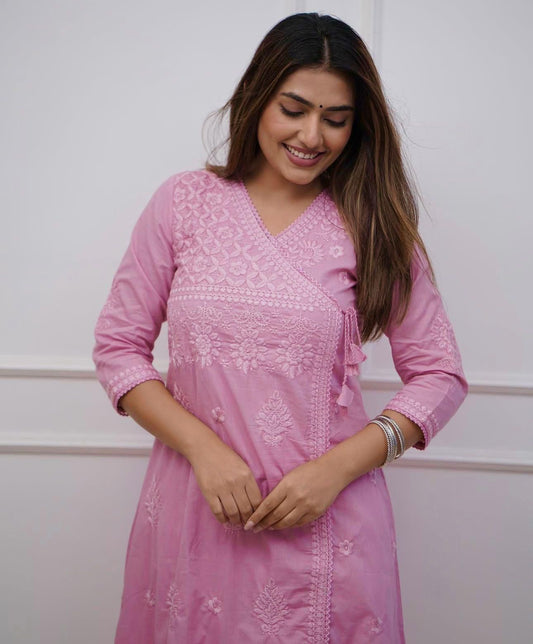 Cotton Chikankari Angrakha Pant Set
