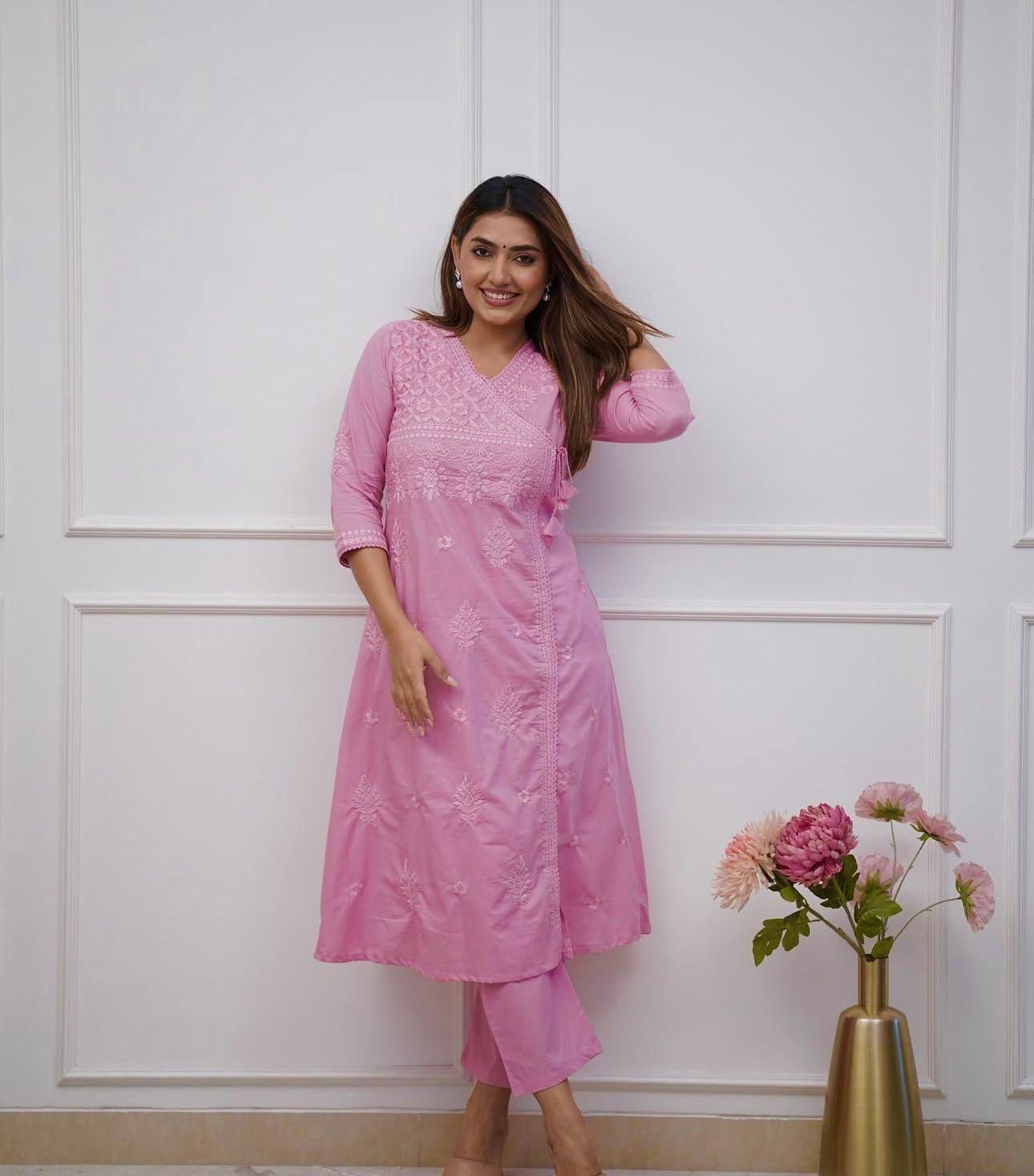 Cotton Chikankari Angrakha Pant Set