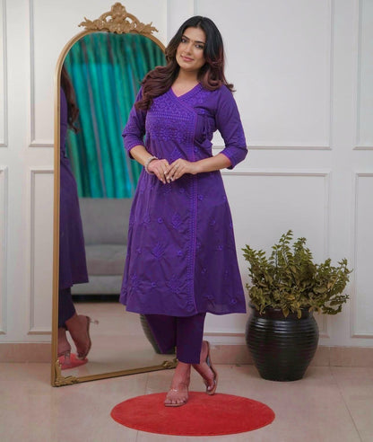 Cotton Chikankari Angrakha Pant Set