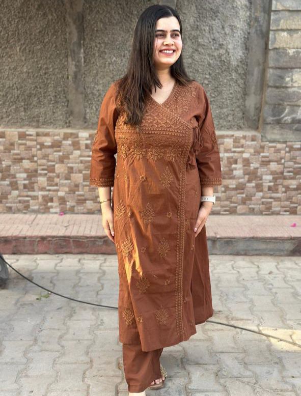 Cotton Chikankari Angrakha Pant Set