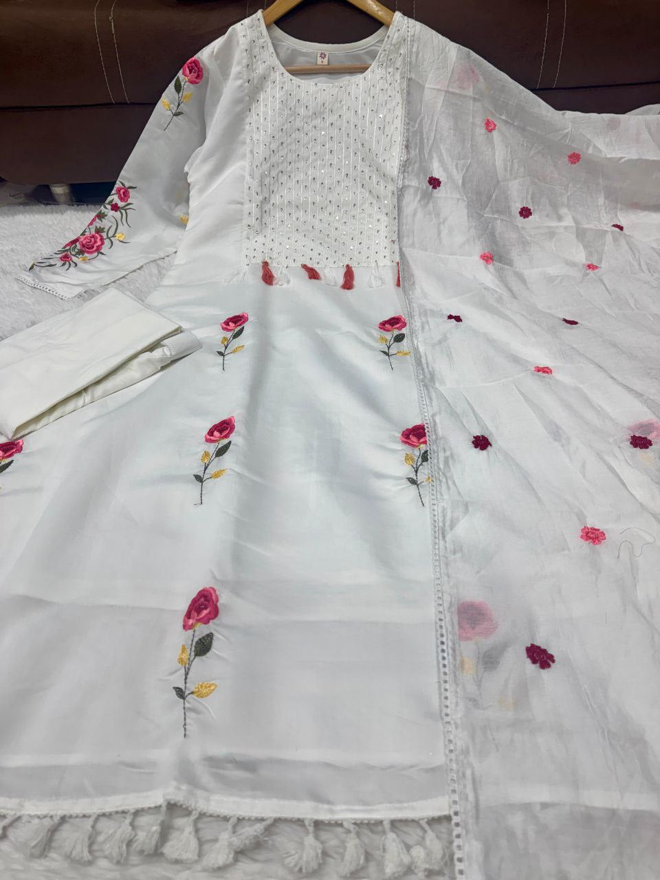 Chanderi Silk Embroidered Suit Set