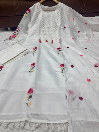 Chanderi Silk Embroidered Suit Set