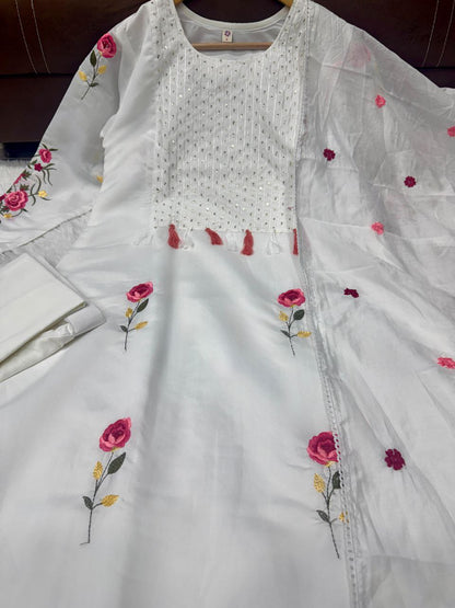 Chanderi Silk Embroidered Suit Set