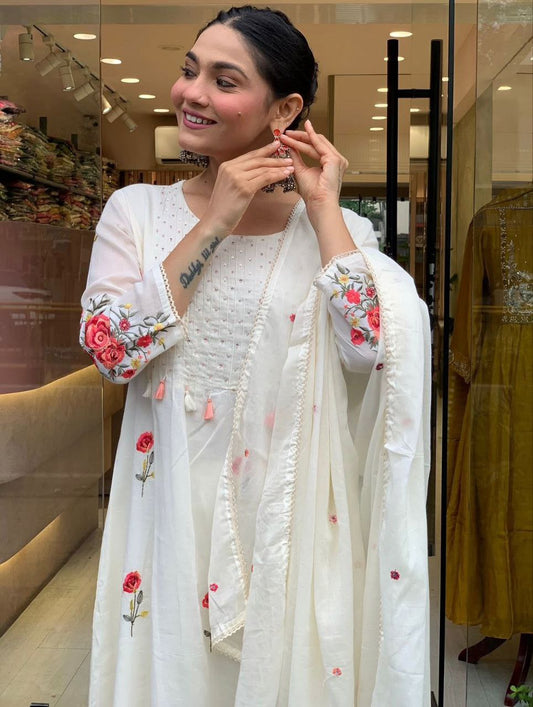 Chanderi Silk Embroidered Suit Set