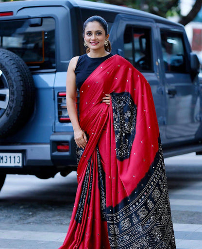 Heavy Mirror Work Saree with Designer Pallu