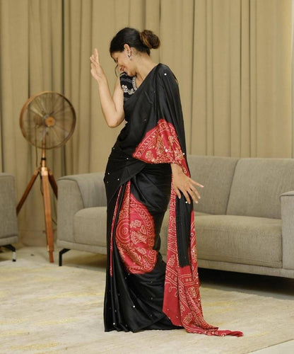 Heavy Mirror Work Saree with Designer Pallu