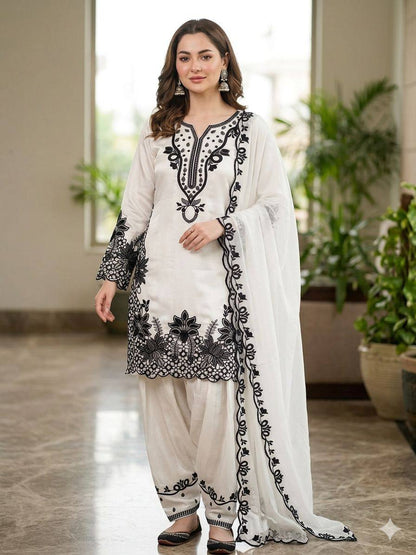 Glass Roman Embroidered Farshi Salwar Suit Set