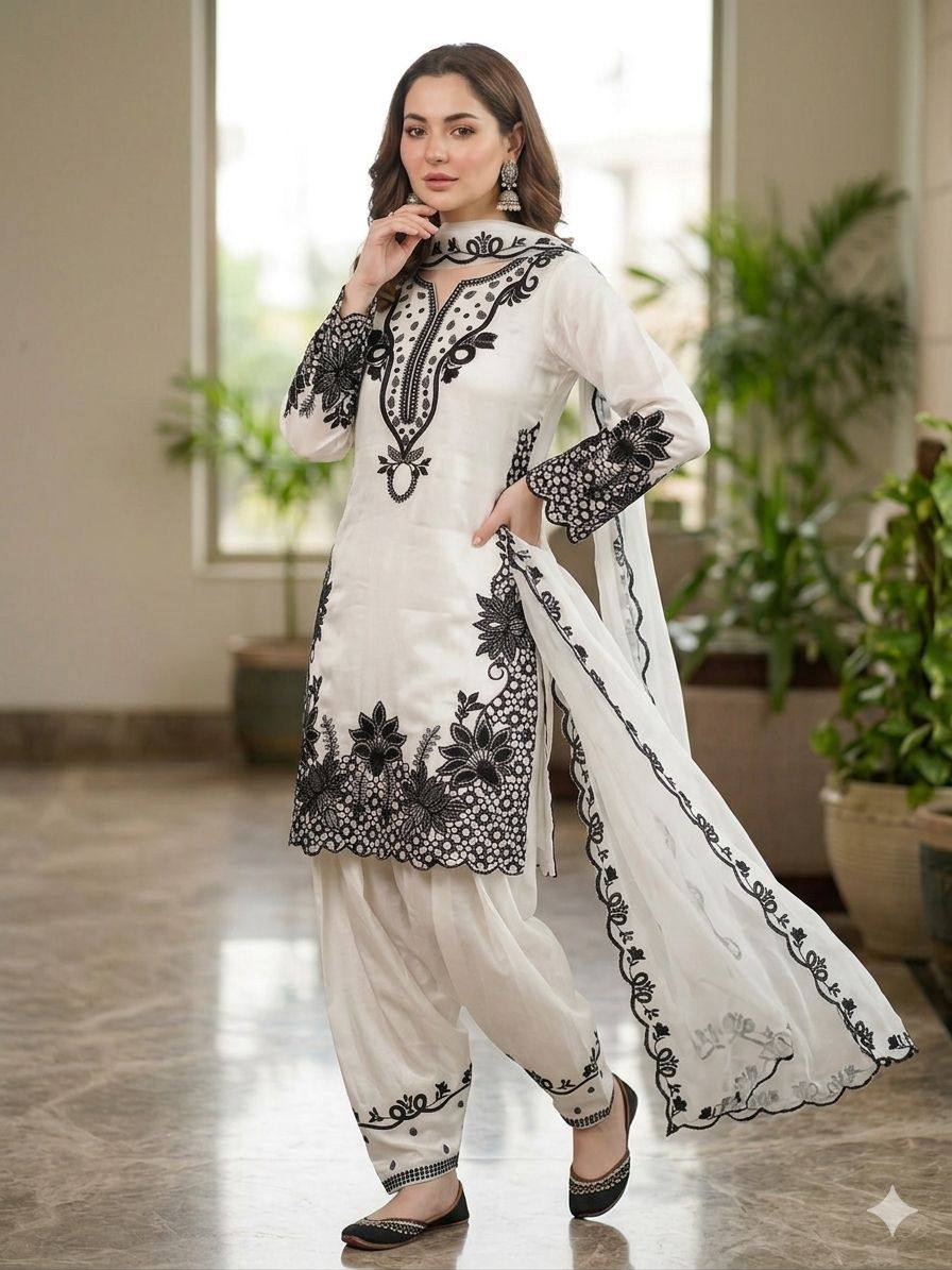 Glass Roman Embroidered Farshi Salwar Suit Set