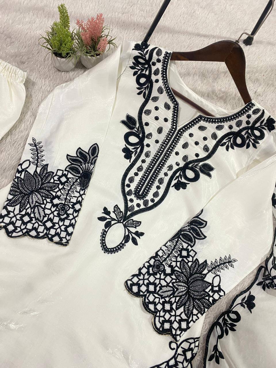 Glass Roman Embroidered Farshi Salwar Suit Set