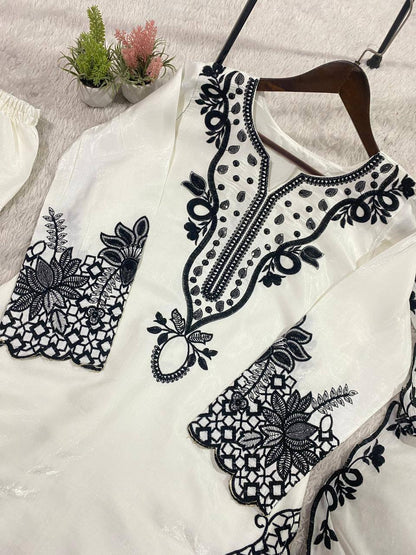 Glass Roman Embroidered Farshi Salwar Suit Set