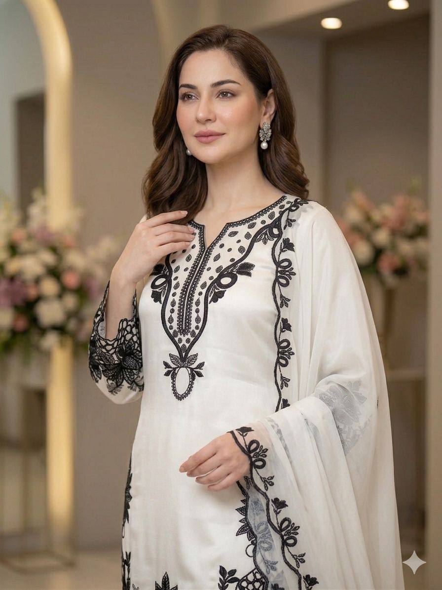 Glass Roman Embroidered Farshi Salwar Suit Set