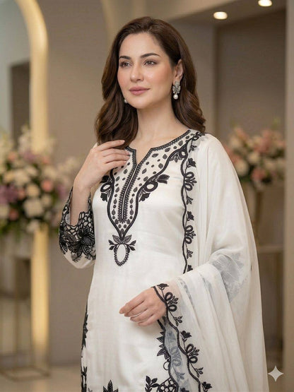 Glass Roman Embroidered Farshi Salwar Suit Set