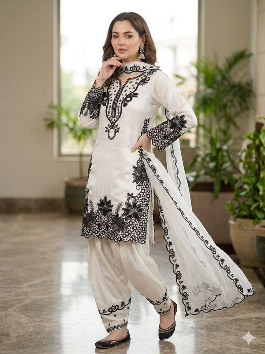 Glass Roman Embroidered Farshi Salwar Suit Set