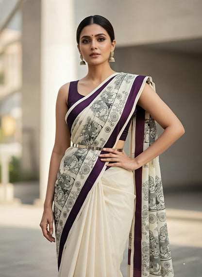 Heavy Linen Blooming Digital Print Saree