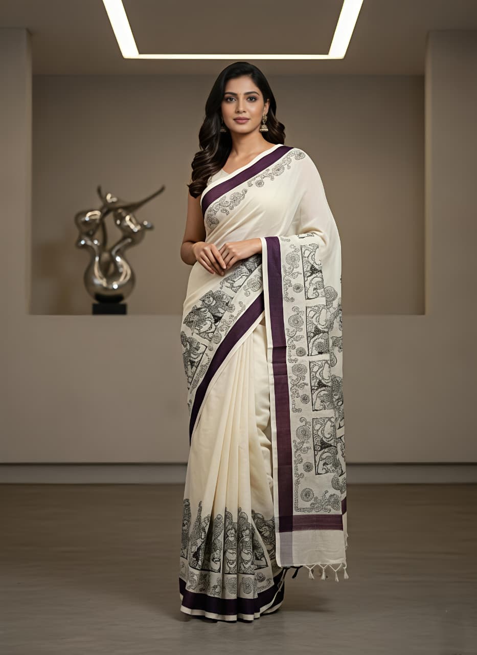 Heavy Linen Blooming Digital Print Saree