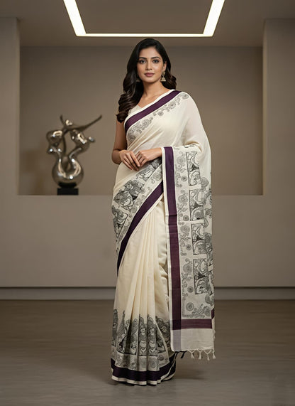 Heavy Linen Blooming Digital Print Saree