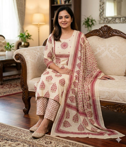 Pure Mul Cotton Embroidered Plus Size Suit Set