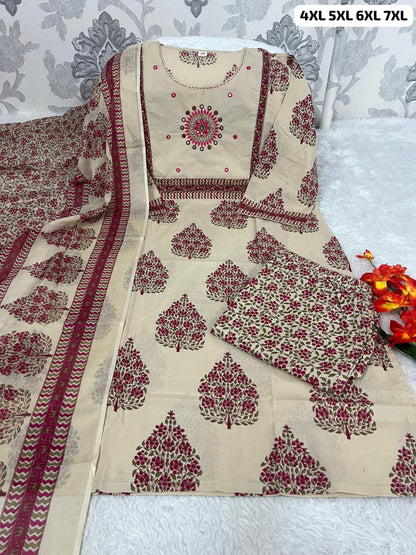 Pure Mul Cotton Embroidered Plus Size Suit Set