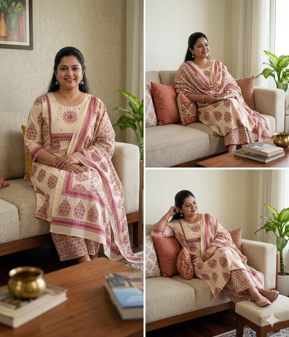 Pure Mul Cotton Embroidered Plus Size Suit Set