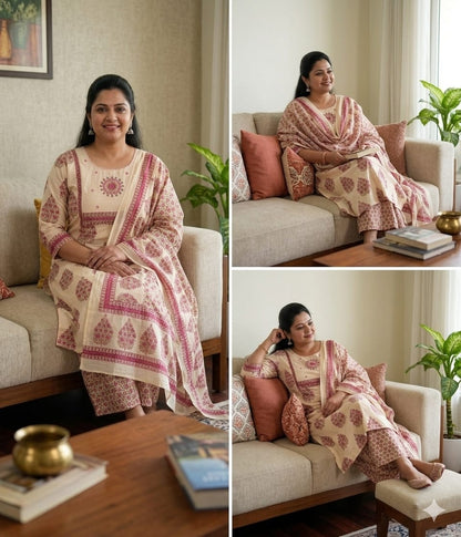Pure Mul Cotton Embroidered Plus Size Suit Set
