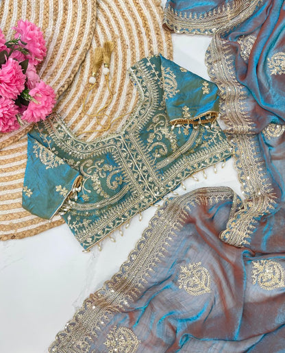 Fendy Chiffon Two-Tone Embroidered Saree
