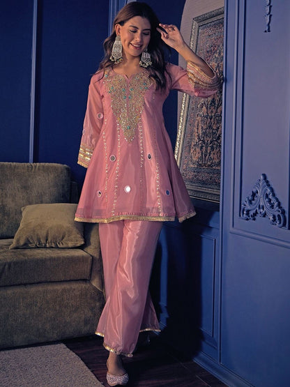 Silk Crepe Hand Mirror Work Suit Set