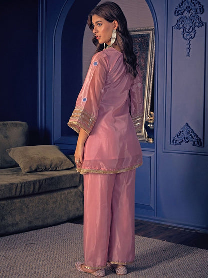 Silk Crepe Hand Mirror Work Suit Set
