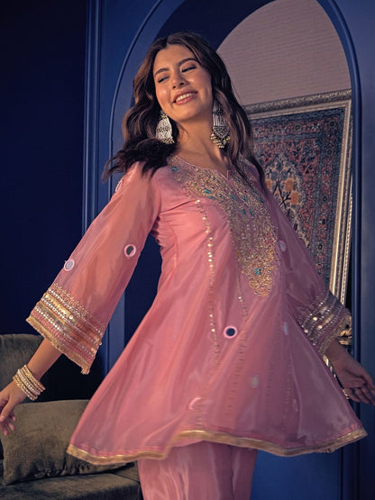 Silk Crepe Hand Mirror Work Suit Set
