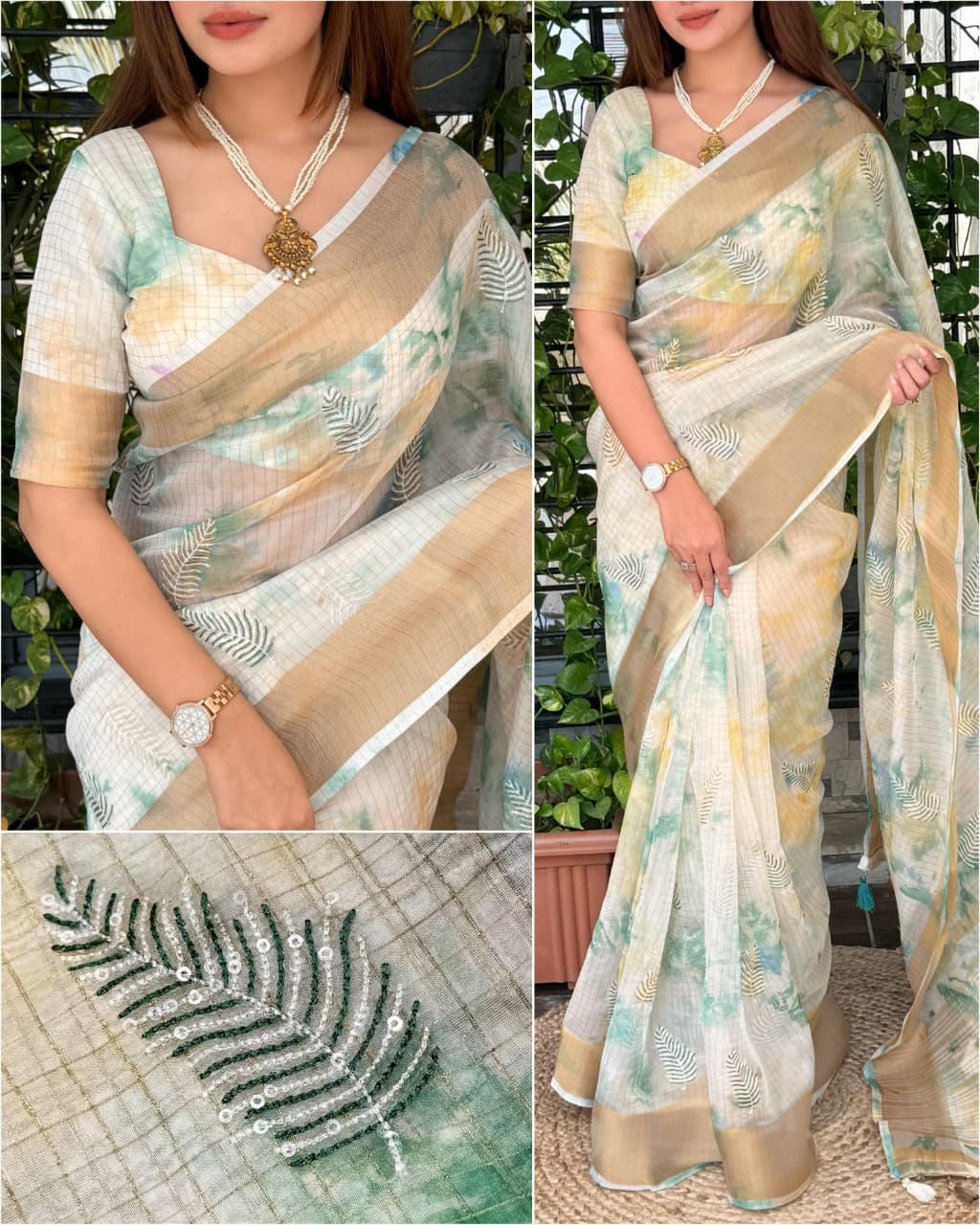 Glass Organza Embroidered Saree