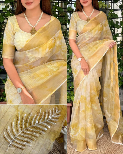 Glass Organza Embroidered Saree