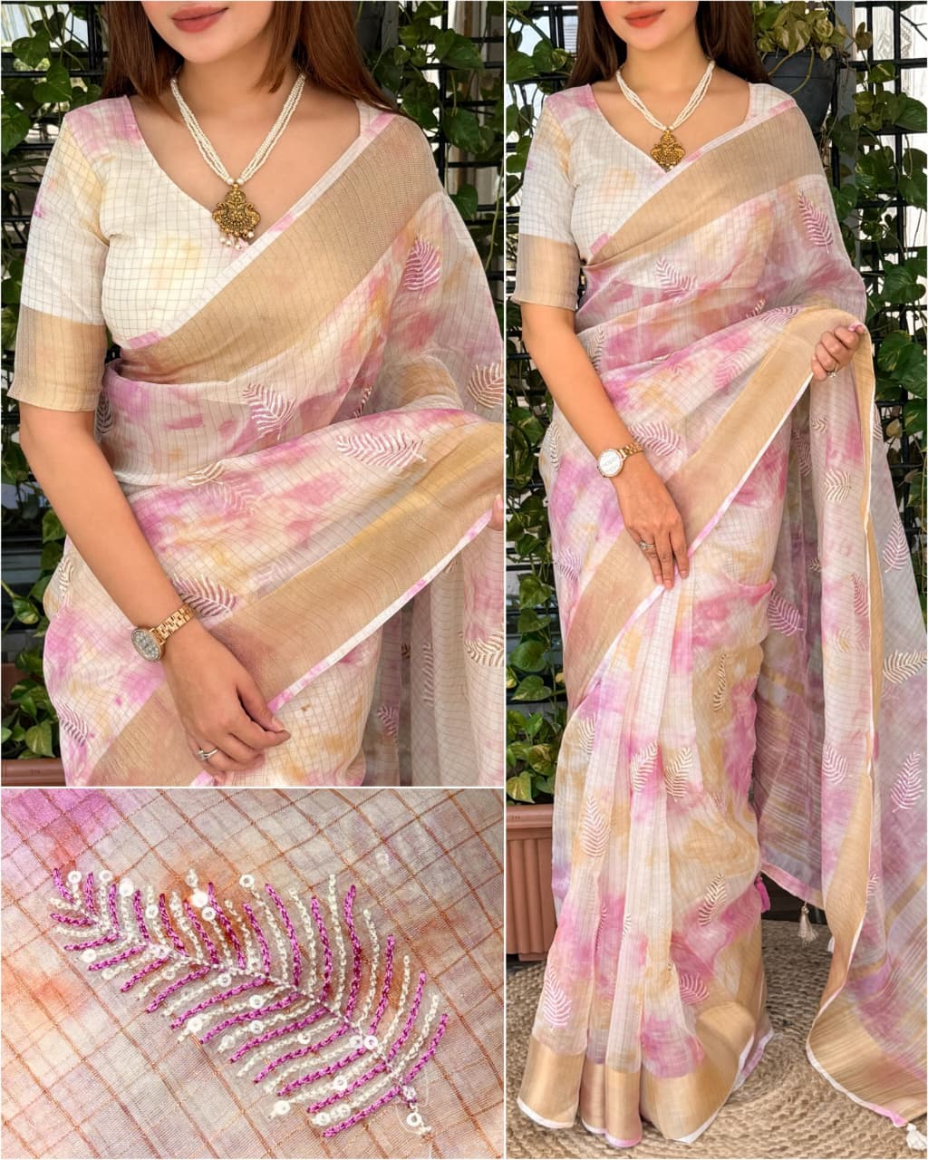 Glass Organza Embroidered Saree