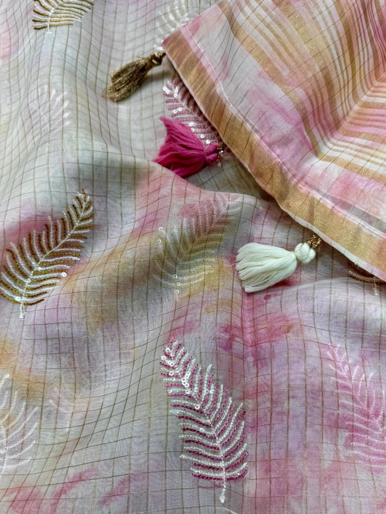 Glass Organza Embroidered Saree