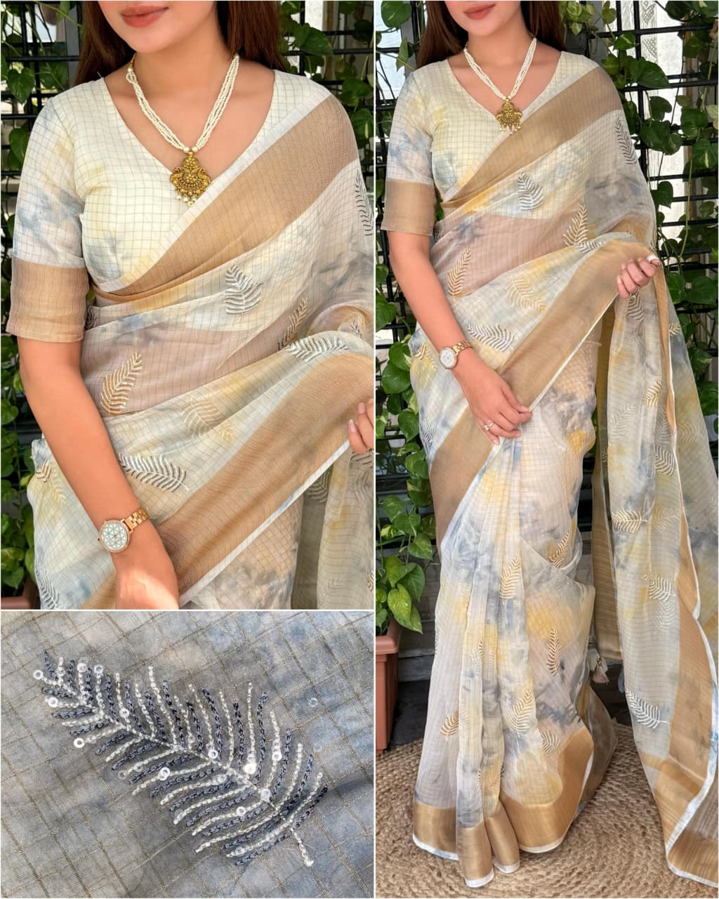Glass Organza Embroidered Saree