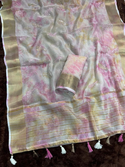 Glass Organza Embroidered Saree