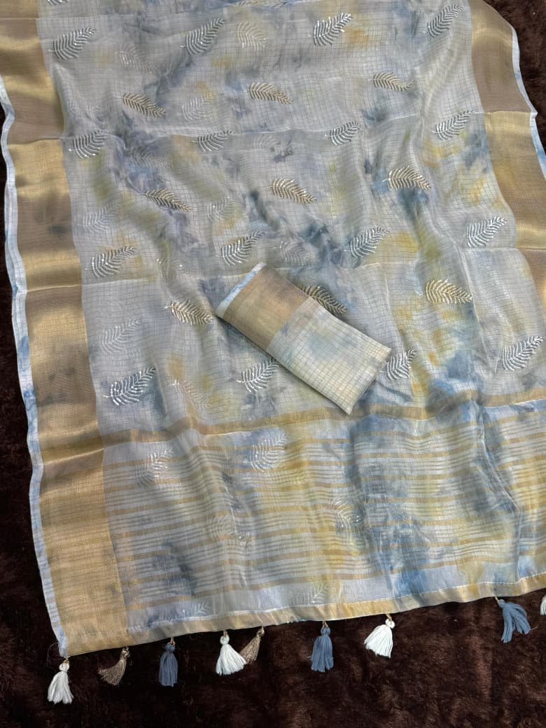 Glass Organza Embroidered Saree