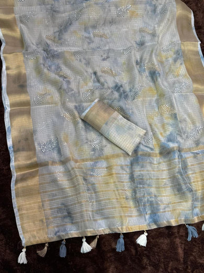 Glass Organza Embroidered Saree