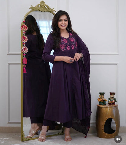 Pure Cotton Embroidered Suit Set with Mal Mal Dupatta