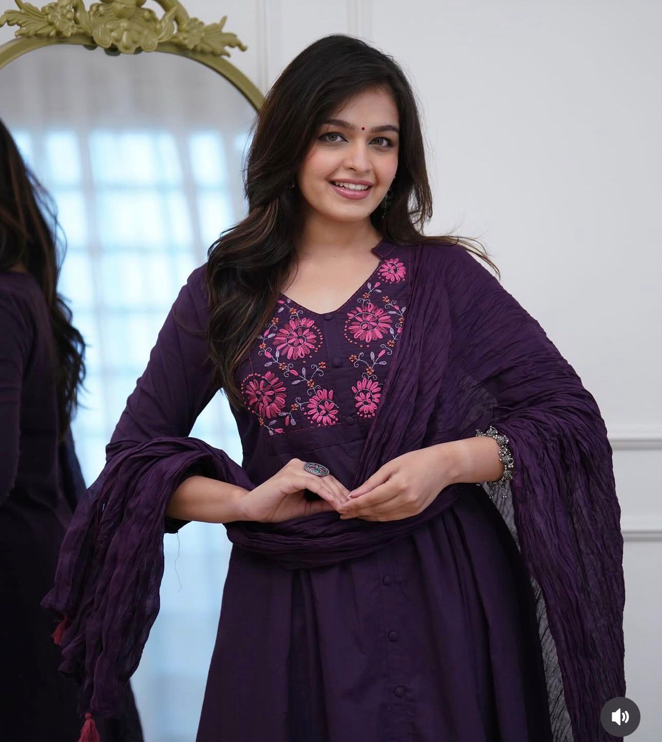 Pure Cotton Embroidered Suit Set with Mal Mal Dupatta