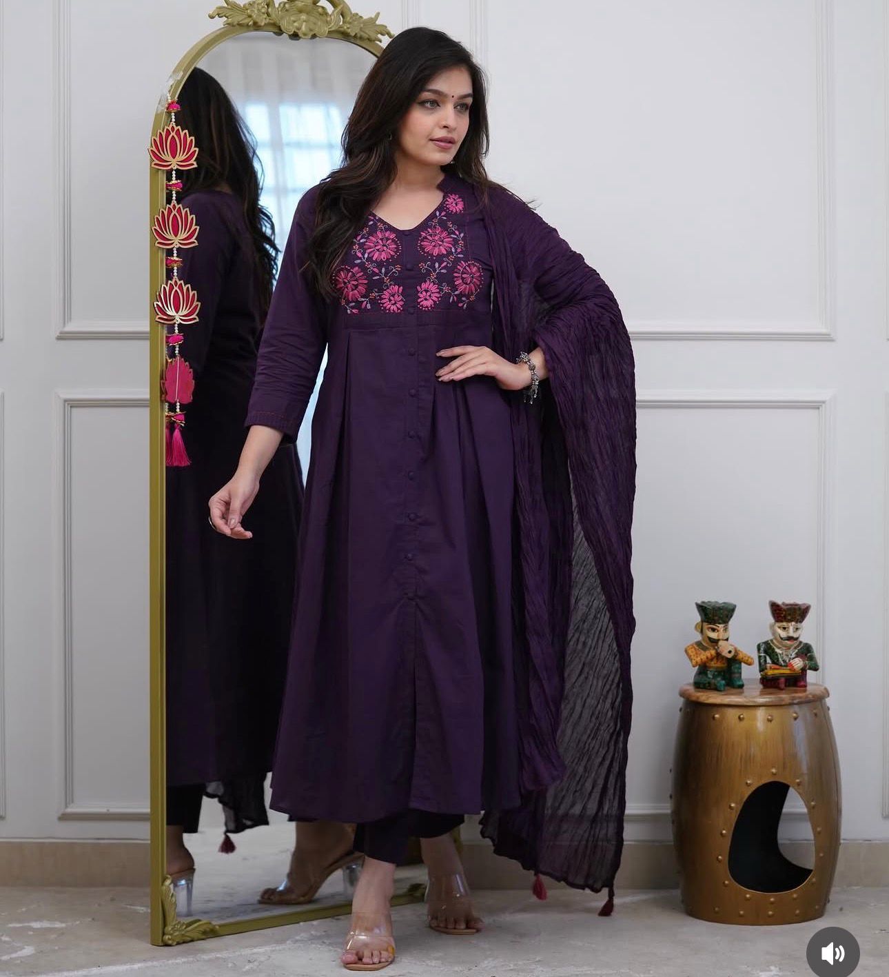 Pure Cotton Embroidered Suit Set with Mal Mal Dupatta