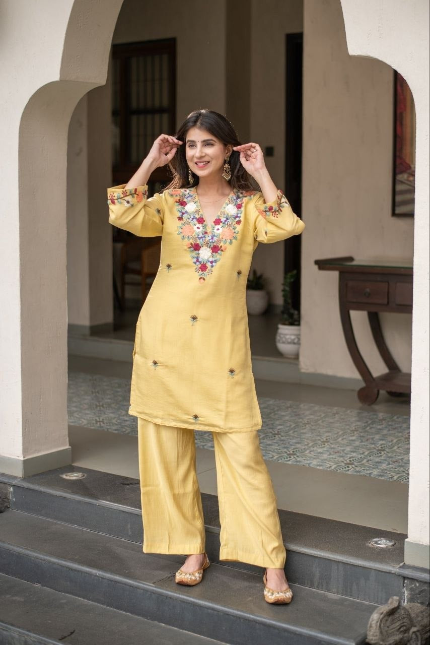 French Crepe Embroidered Suit Set