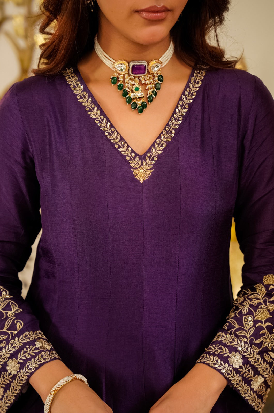 Viscose Chanderi Embroidered Suit Set with Organza Silk Dupatta
