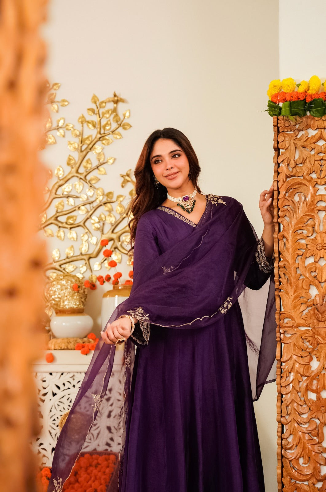 Viscose Chanderi Embroidered Suit Set with Organza Silk Dupatta