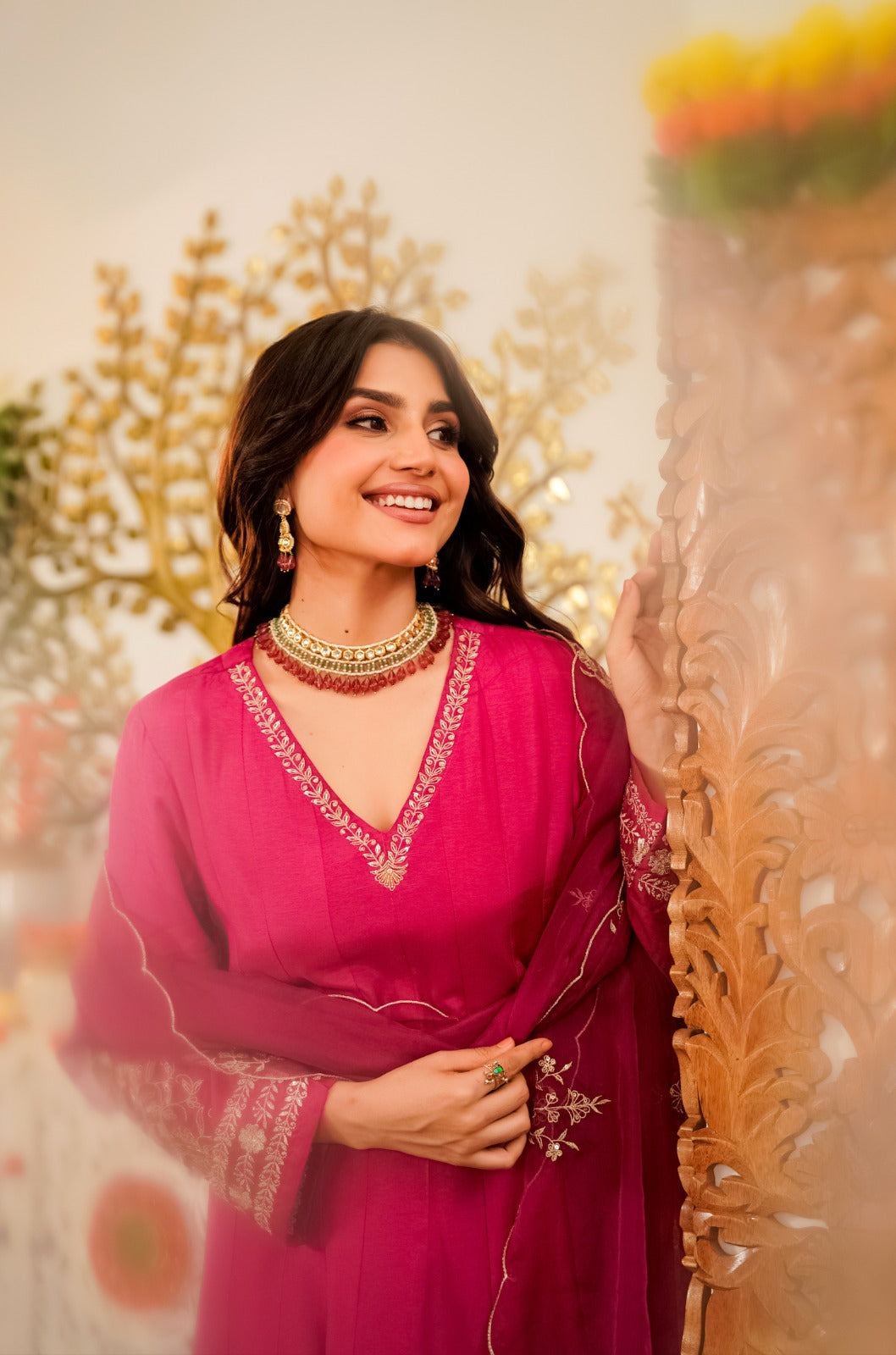 Viscose Chanderi Embroidered Suit Set with Organza Silk Dupatta