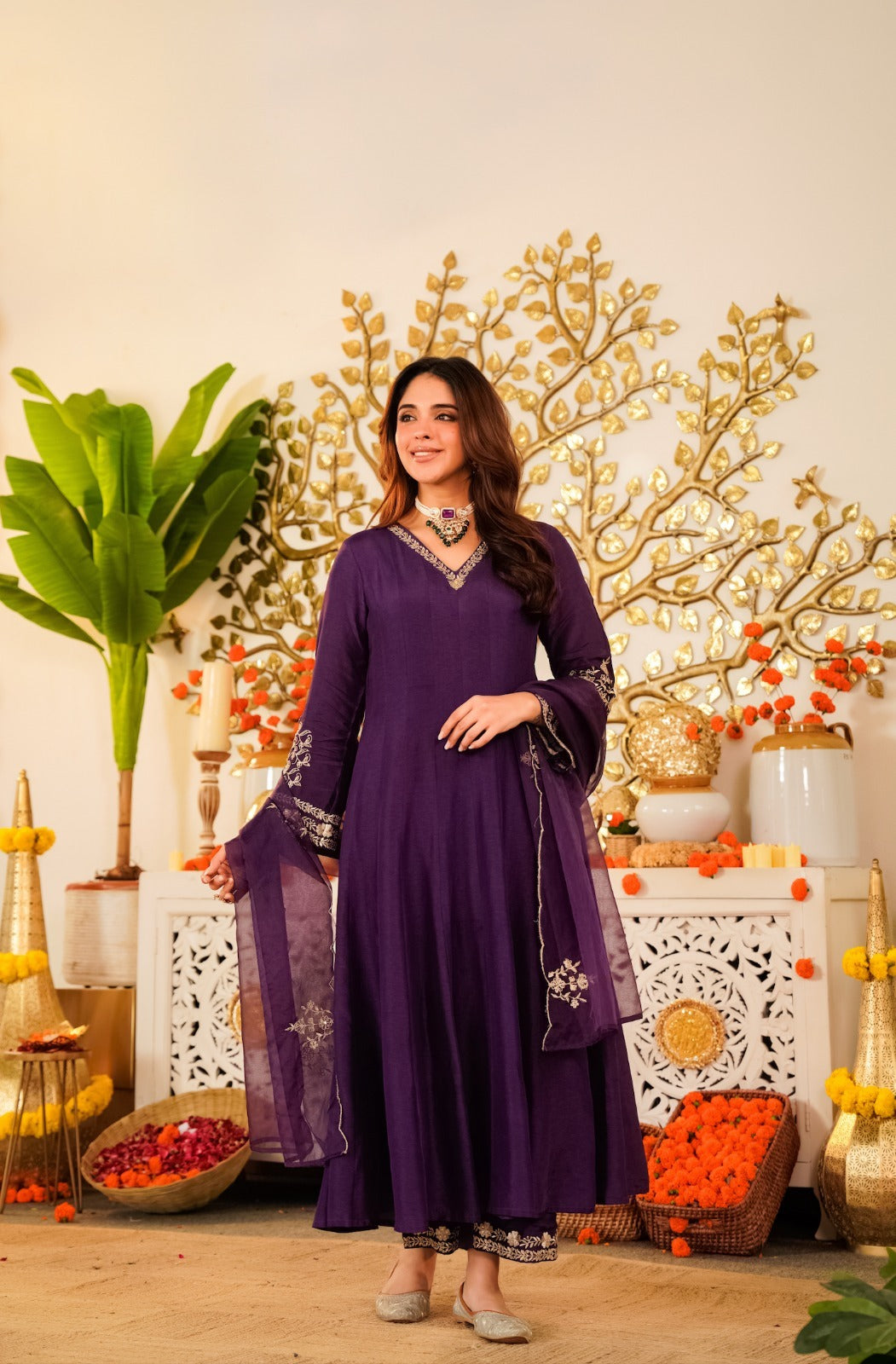Viscose Chanderi Embroidered Suit Set with Organza Silk Dupatta